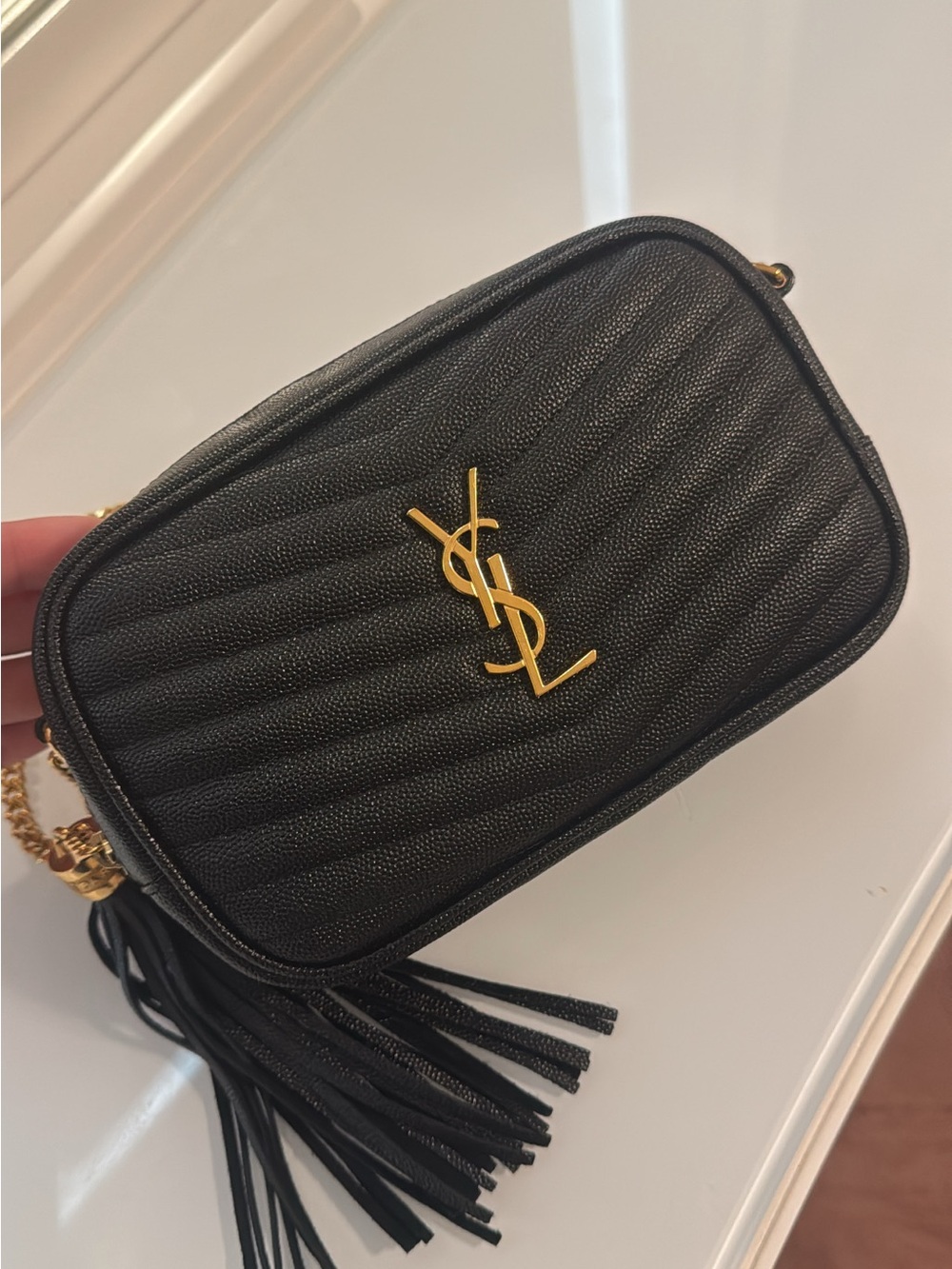 Saint Laurent Black Quilted Leather Crossbody with Gold YSL Emblem